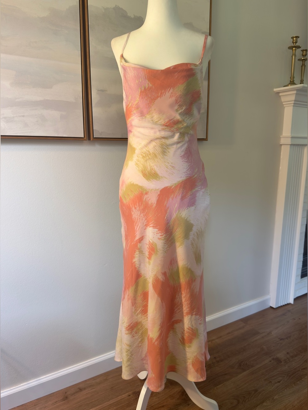 Sundae Muse Satin Abstract Print Midi Slip Dress
